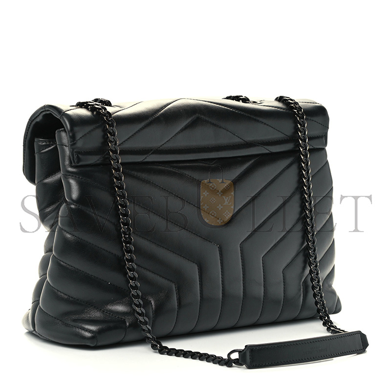 YSL CALFSKIN Y QUILTED MONOGRAM MEDIUM LOULOU CHAIN SATCHEL BLACK (32*22*11cm) 